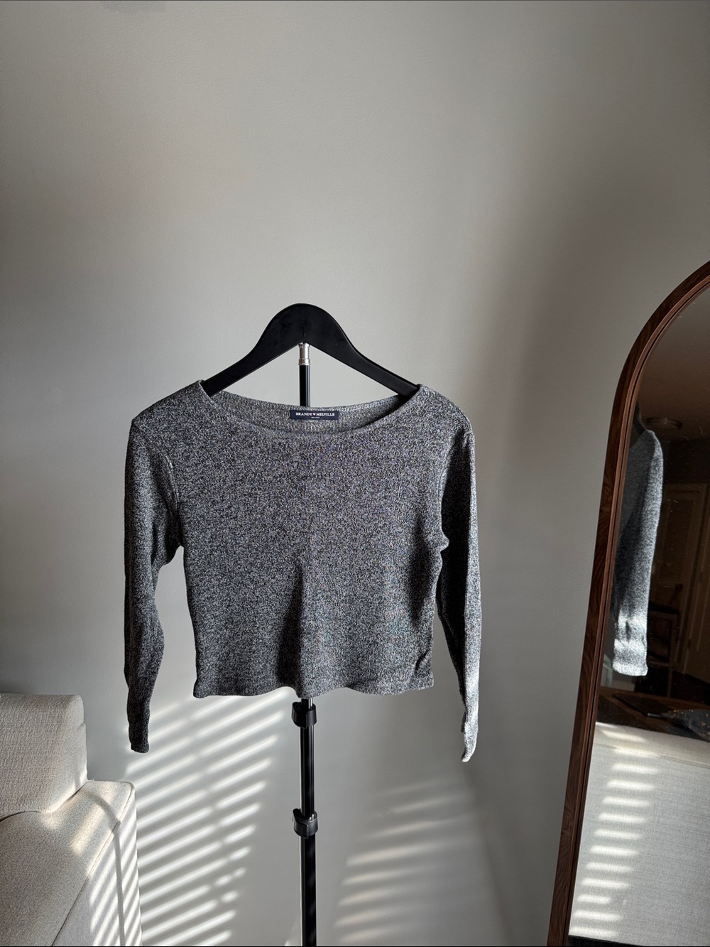 Brandy Melville Gray Long-Sleeve Knit Top
